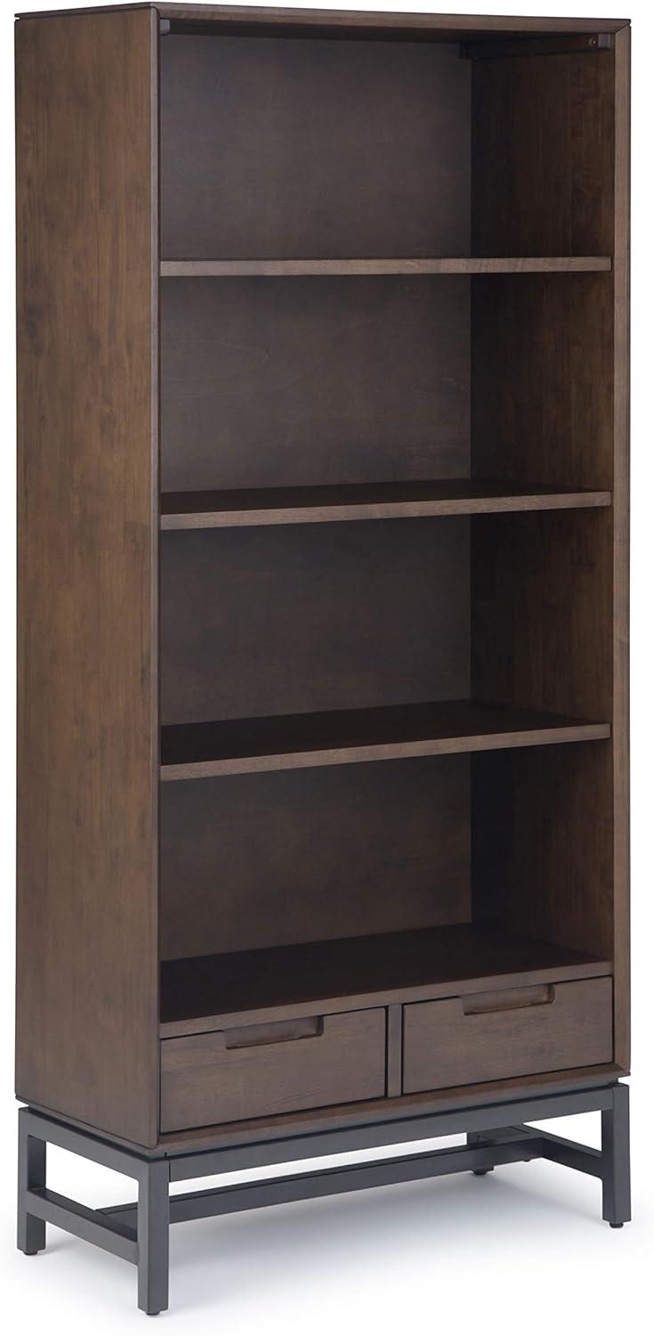 Simpli Home Banting Solid Hardwood Mid Century Bookcase In Walnut Brown