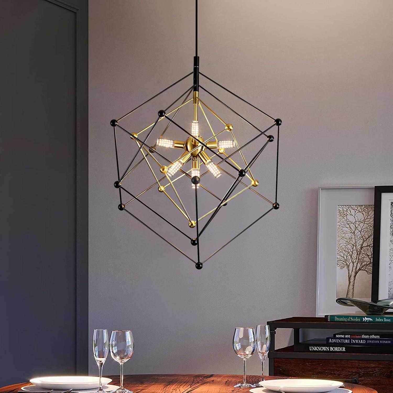 Black and Gold Geometric Crystal Chandelier Pendant Light