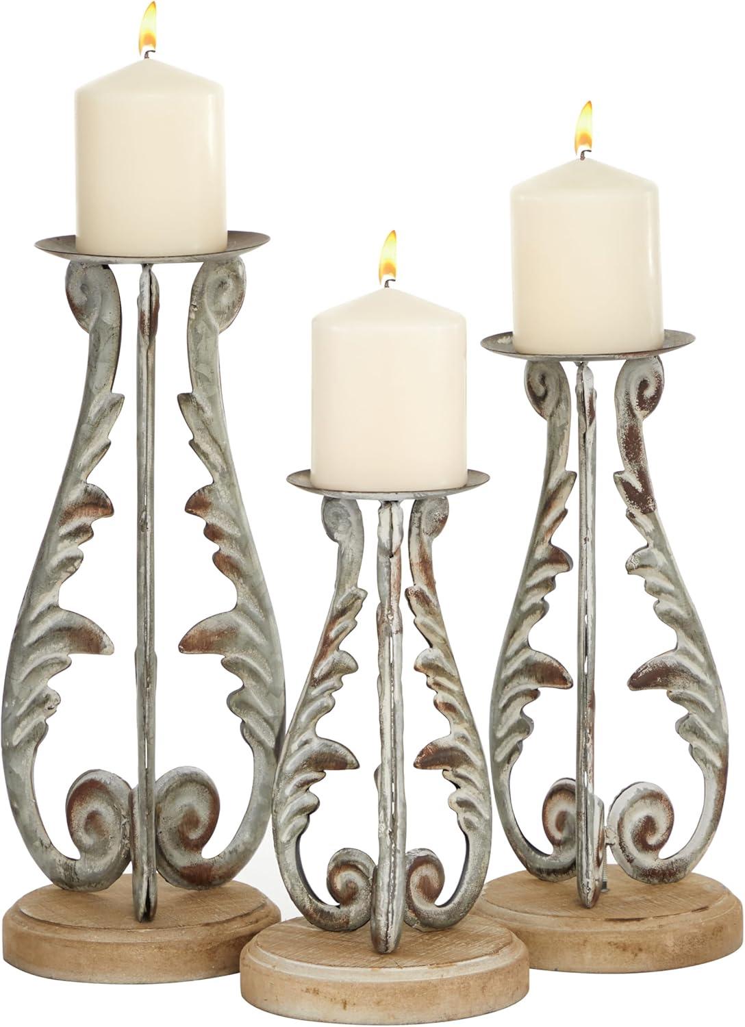 DecMode 3 Candle Silver Metal Candle Holder, Set of 3