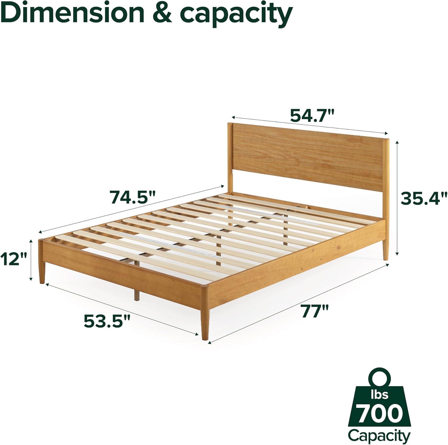 Full Pine Wood Platform Bed Frame with Headboard and Drawer