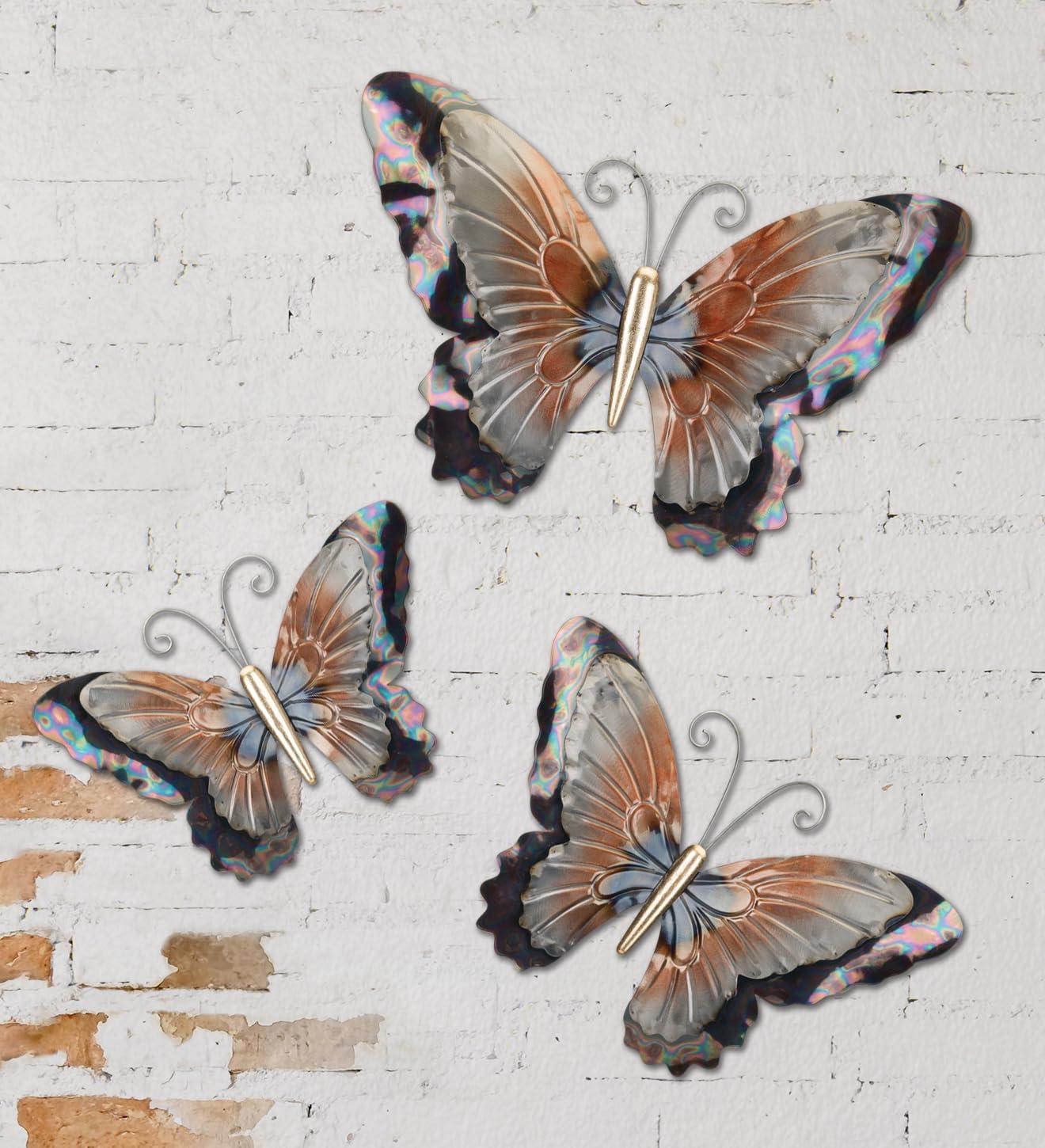 Bronze and Gold Hand-Painted Metal Butterfly Wall Decor Set