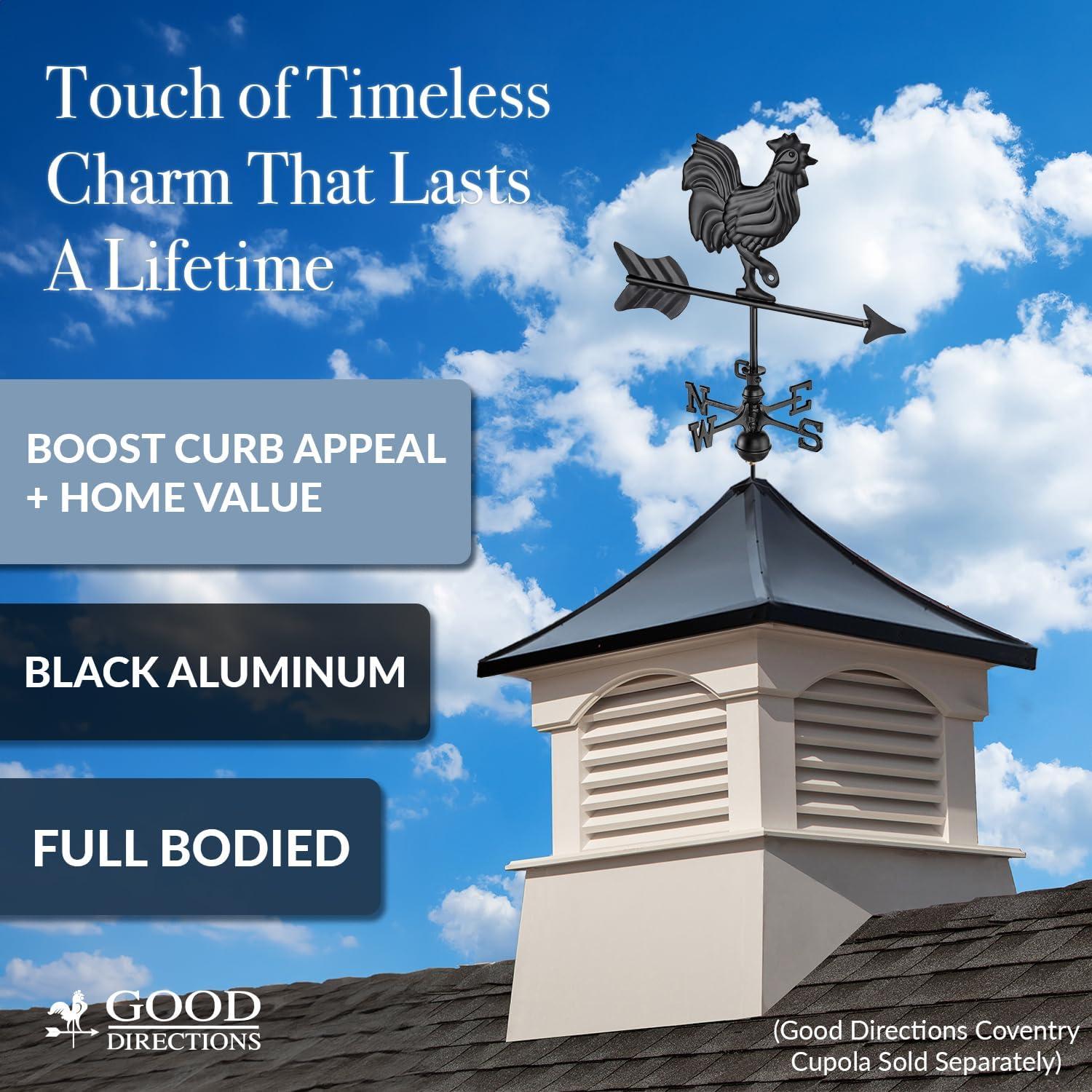 Black Aluminum Roof-Mount Rooster Weathervane for Small Structures