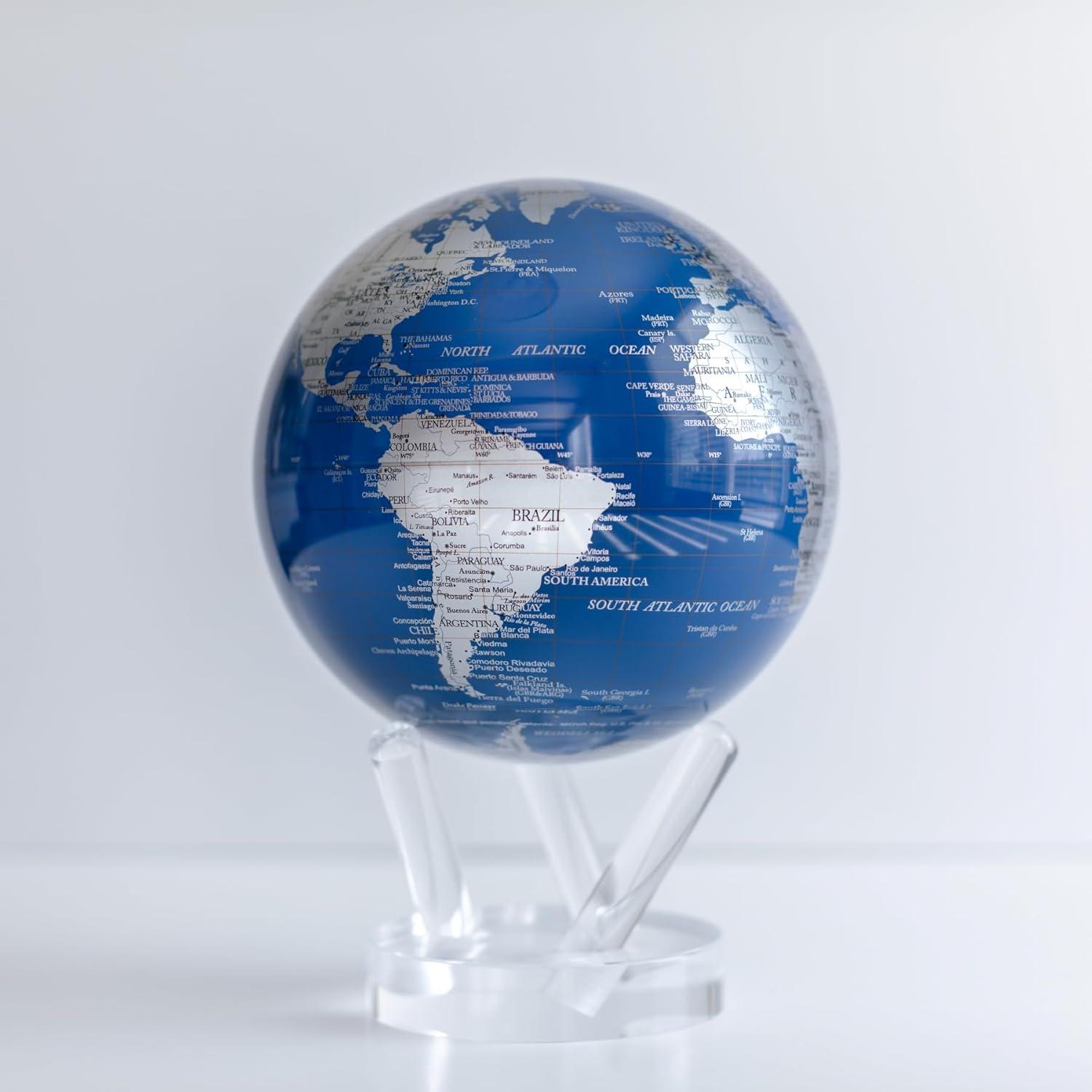 Modern Sophistication 4.5" Blue and Silver Rotating MOVA Globe