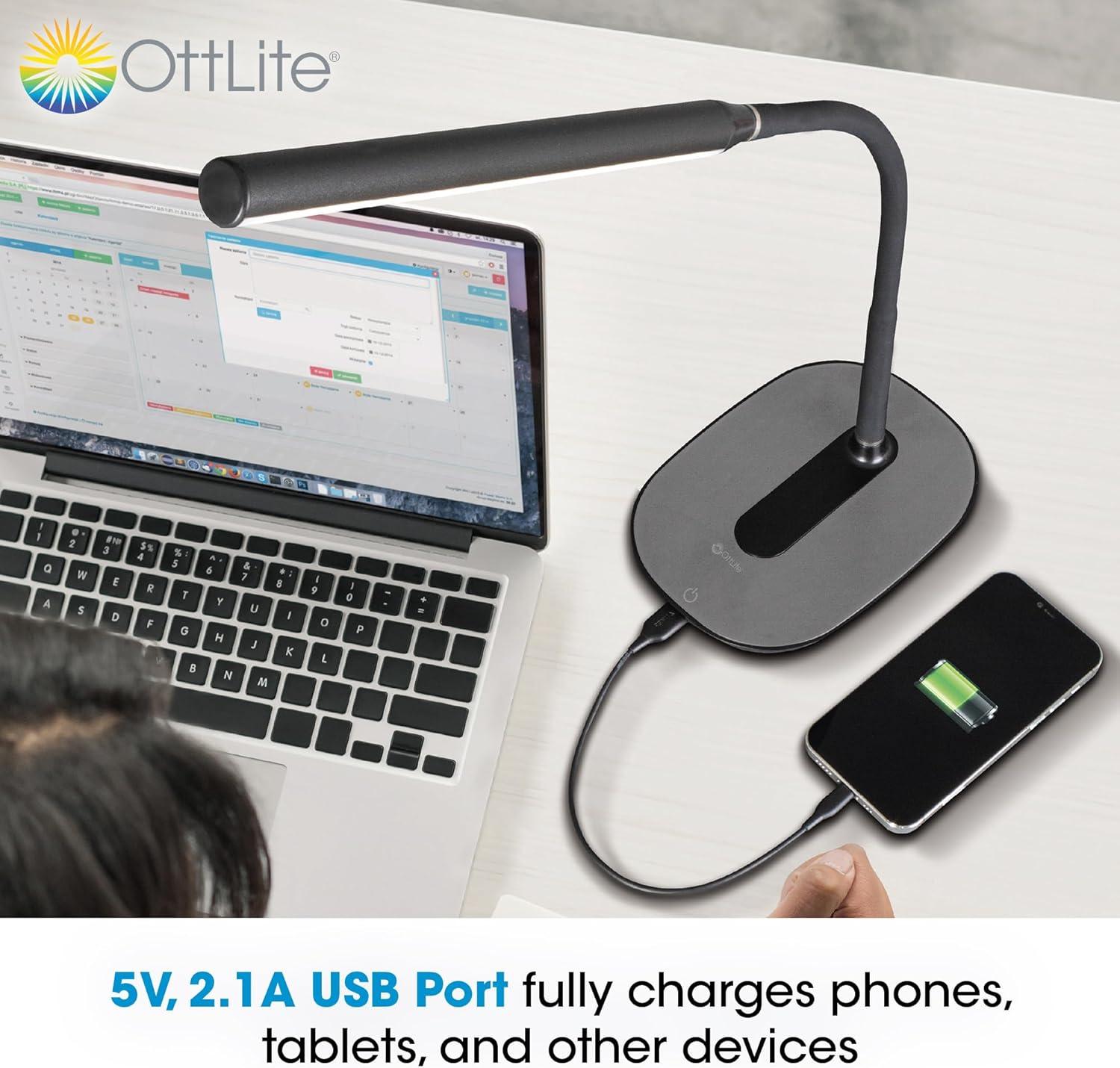 OttLite OttLite Strive LED Desk Lamp with USB, Flexible Neck, 3 Brightness Settings with Touch Controls
