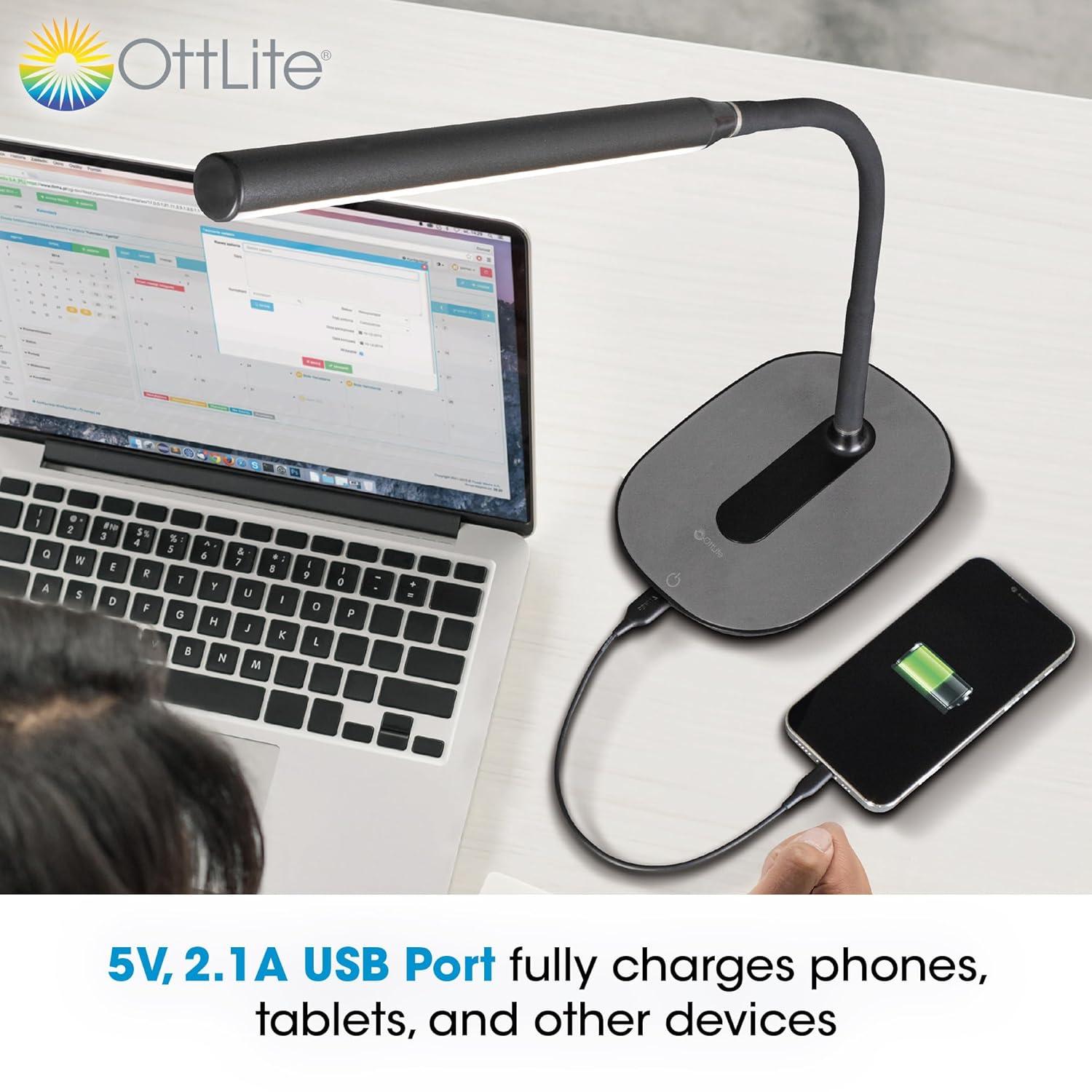 OttLite OttLite Strive LED Desk Lamp with USB, Flexible Neck, 3 Brightness Settings with Touch Controls