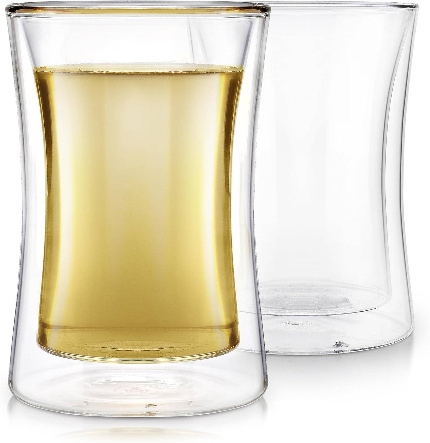 Teabloom Modern Insulated Tasting Glass Cups - Set of 2 Double Walled Glasses (10 oz / 300 ml) - Milano Collection