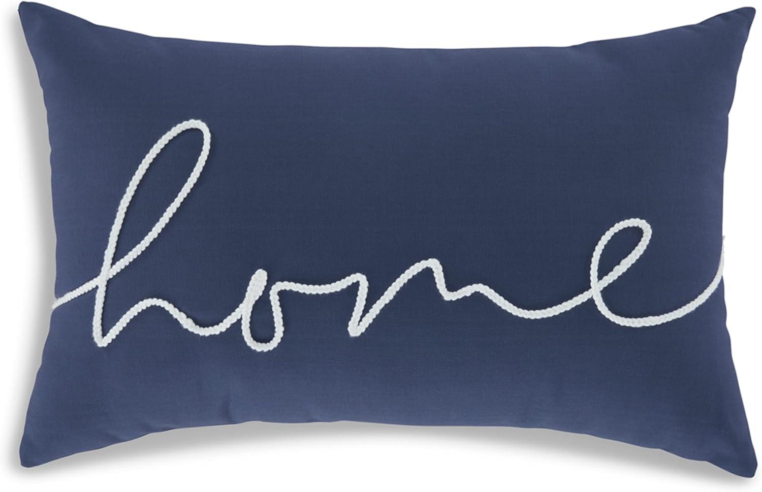 Navy and White Embroidered Indoor/Outdoor Lumbar Pillow