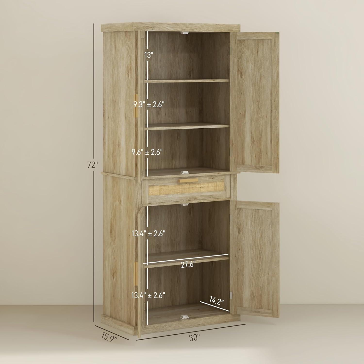 Oak and Rattan 72" Tall Kitchen Pantry Storage Cabinet