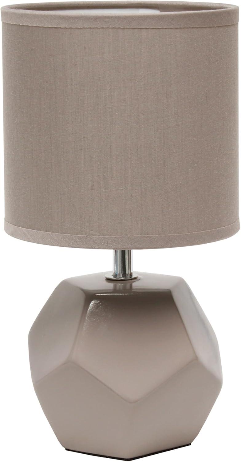 Simple Designs Round Prism Mini Table Lamp with Matching Fabric Shade Gray