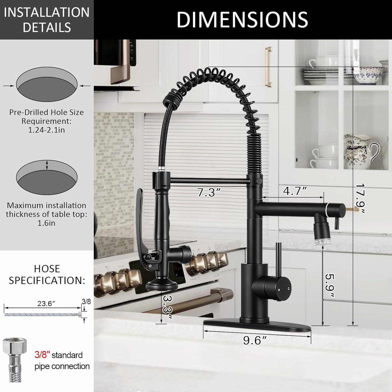 Matte Black Stainless Steel LED Kitchen Faucet with Pull-out Spray