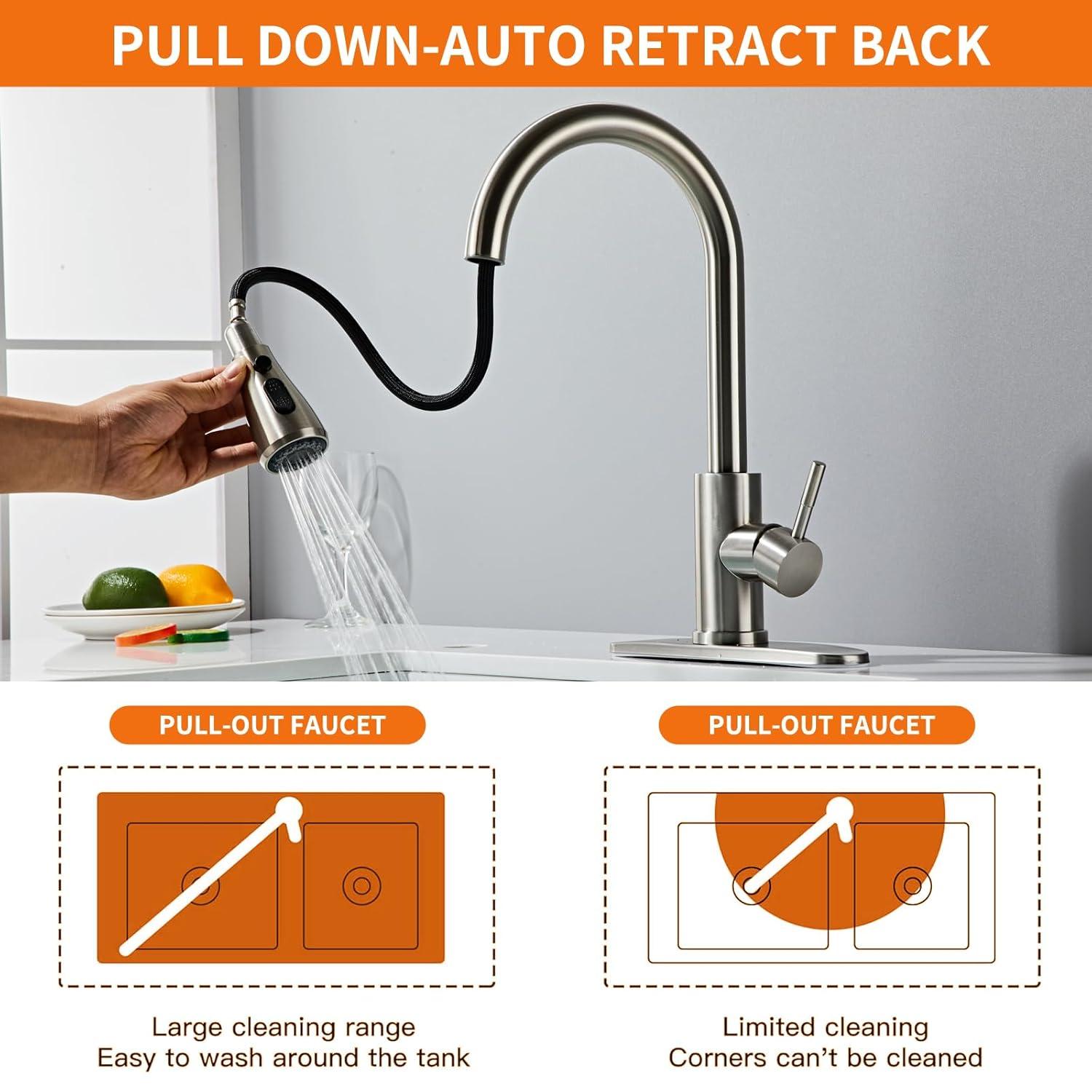 GAGALIFE Single Handle Pull Down Sprayer Kitchen Faucet High Arc Stainless Steel Faucet with 3-Function Sprayer JJL-CL-PT-SDP-C