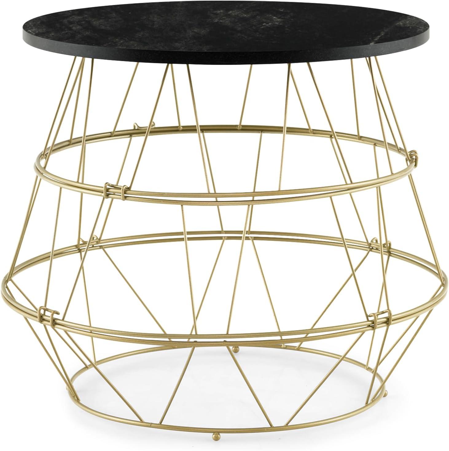 Giantex Faux Marble Coffee Table, Round Side End Table with Gold Metal Frame & Removeable Top, Modern Sofa Accent Bedside Table for Living Room, Bedroom, Small Space, Easy Installation (1)