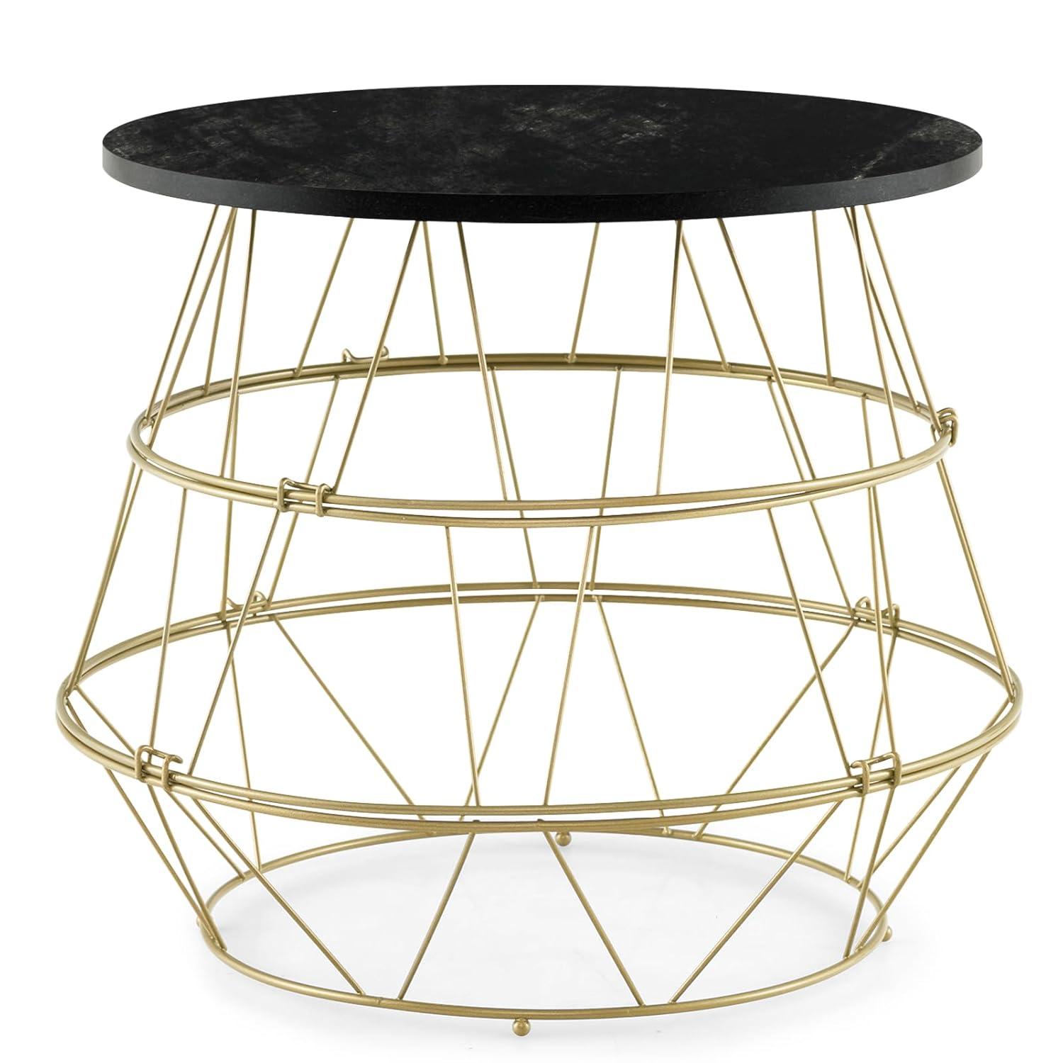 Giantex Faux Marble Coffee Table, Round Side End Table with Gold Metal Frame & Removeable Top, Modern Sofa Accent Bedside Table for Living Room, Bedroom, Small Space, Easy Installation (1)