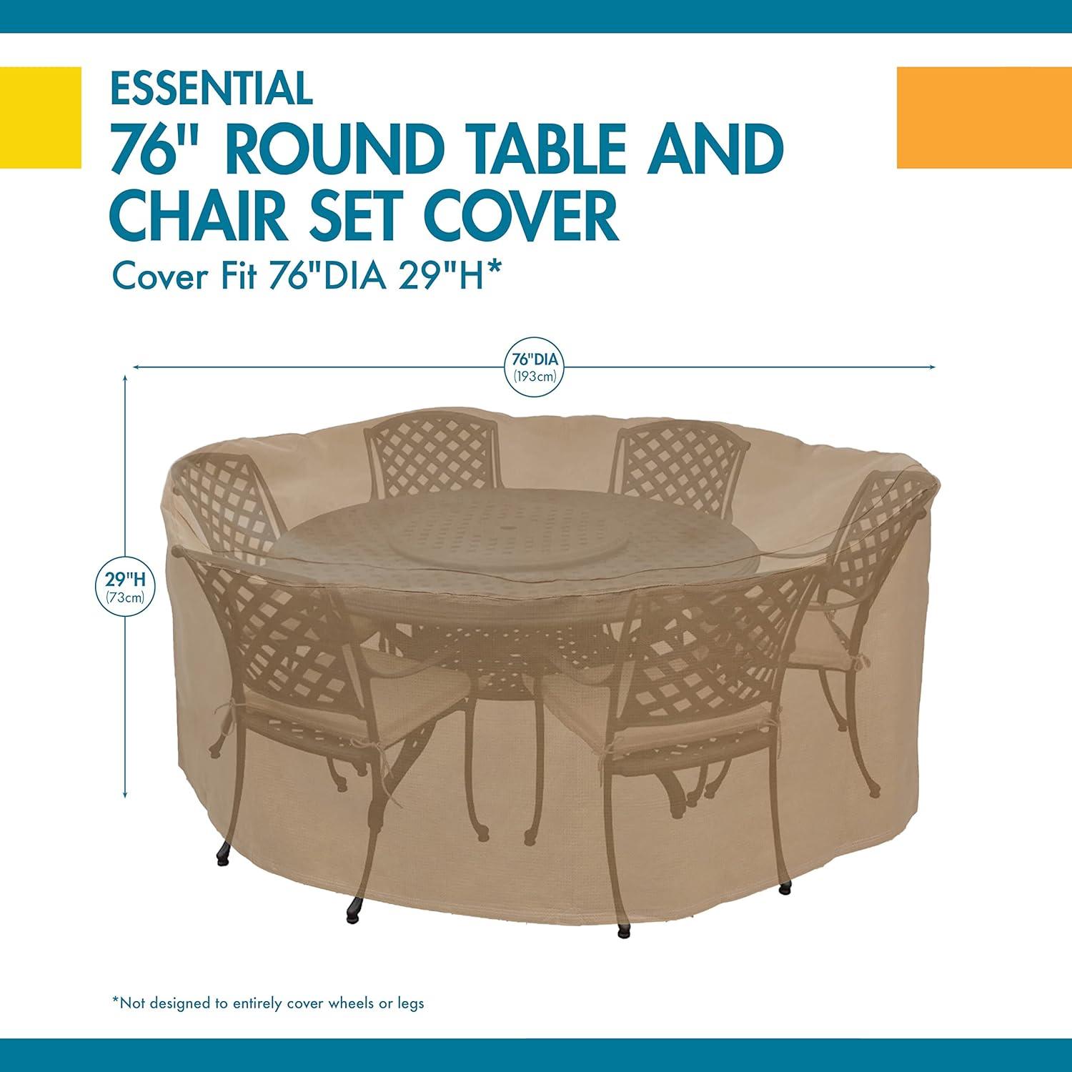 Duck Covers Essential Water-Resistant 76 Inch Round Patio Table & Chair Set Cover