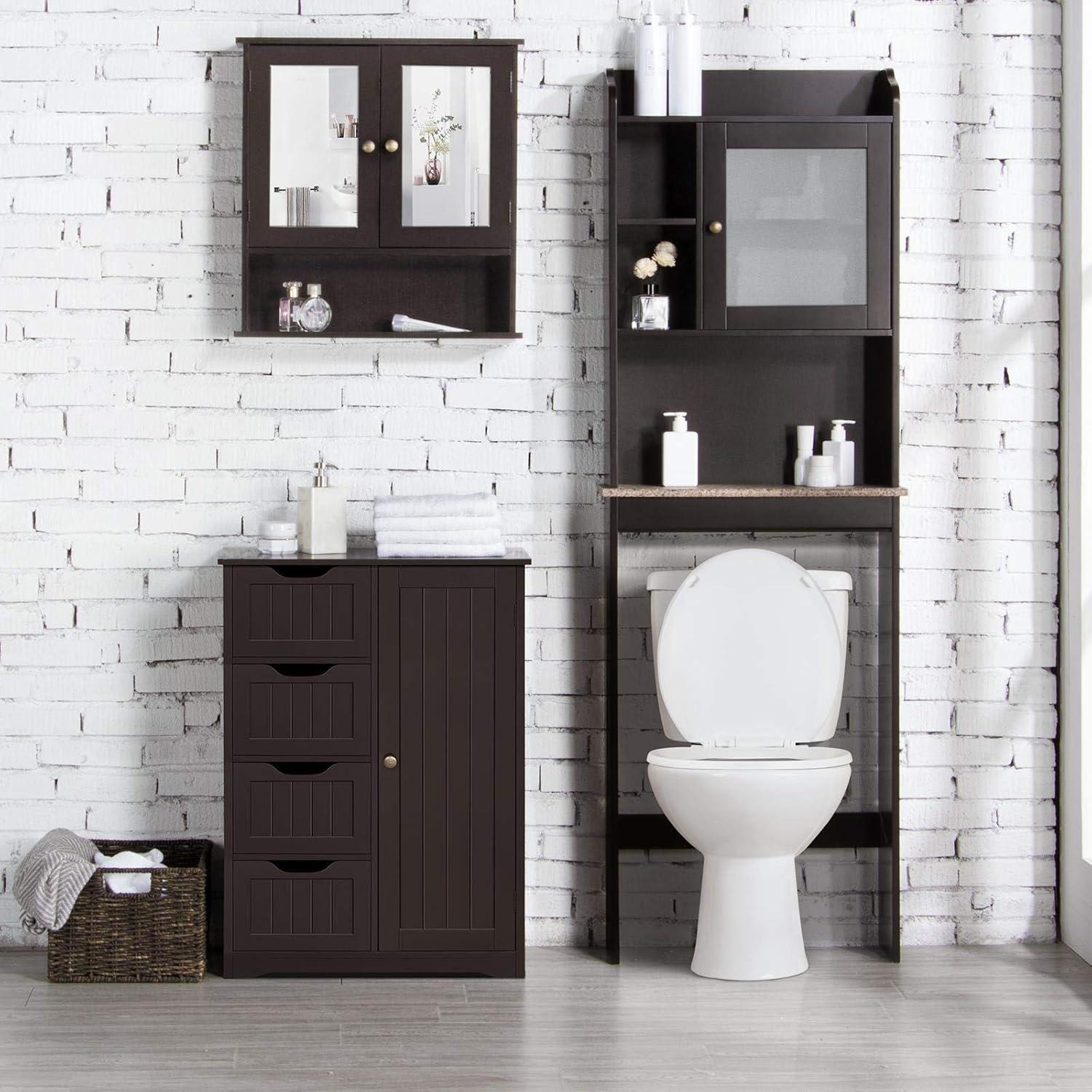 CodYinFI Wooden Bathroom Floor Cabinet, Free Standing Side Cabinet w/4 Drawers & 3 Tier Cupboard Storage Organizer Unit Hallway/Entryway Cabinet, Black