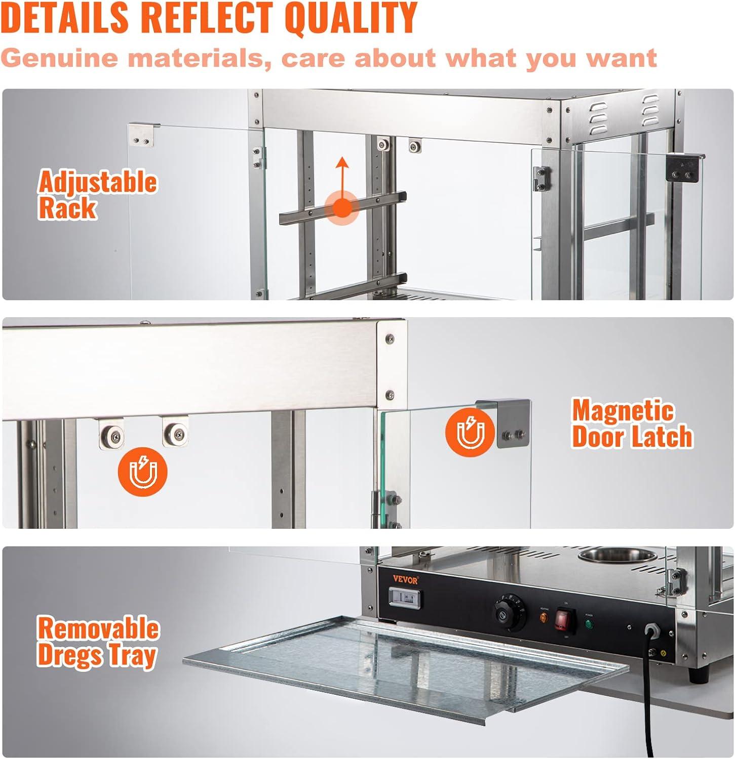 VEVOR 2-Tier Commercial Food Warmer Display - Countertop Pizza Cabinet with Light