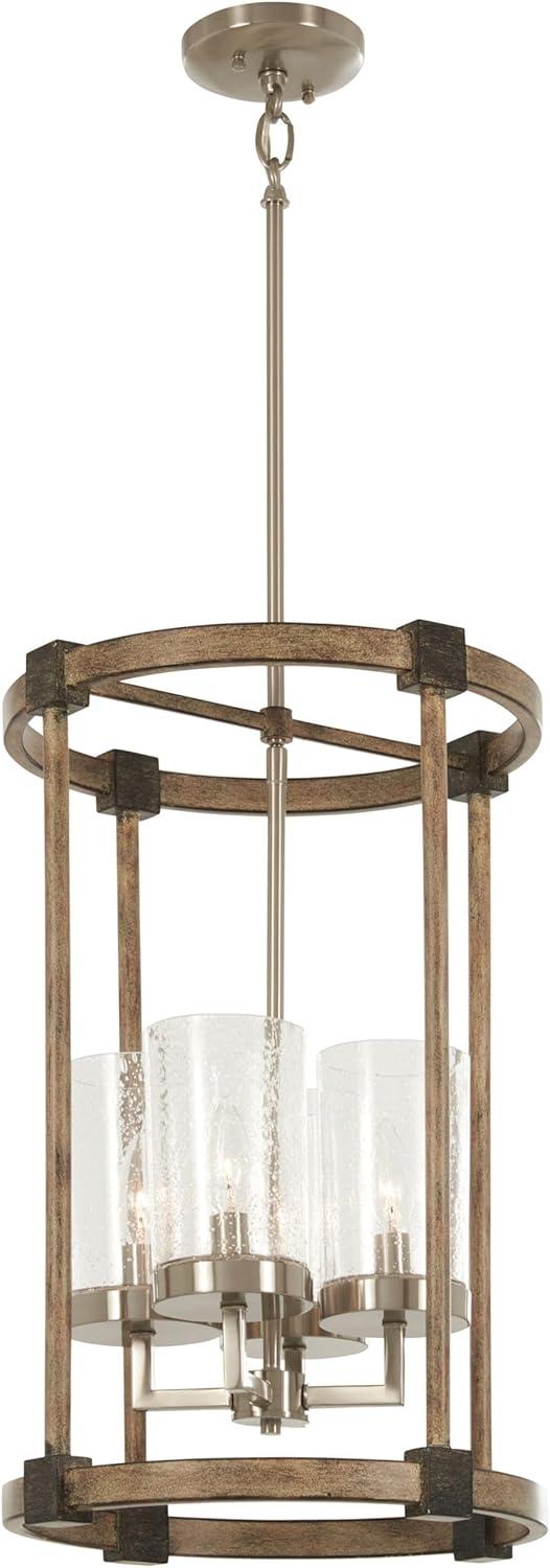 Minka Lavery Nickel Stone Pendant Chandelier 14 1/2" Wide Farmhouse Seeded Glass Shade 4-Light Fixture for Dining Room House Home