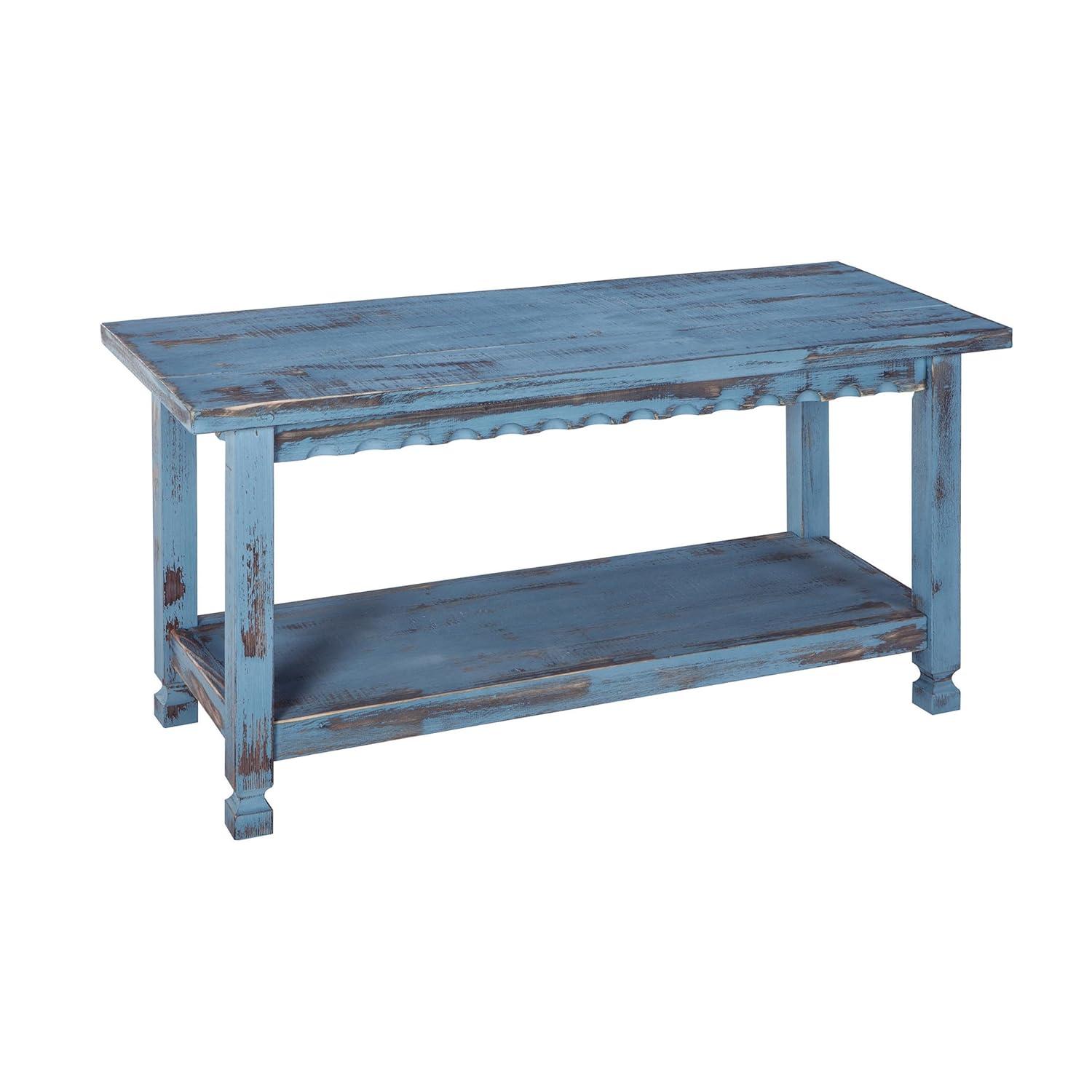 36" Bench Hardwood Blue - Alaterre Furniture: Cottage Style, Square Legs, No Back