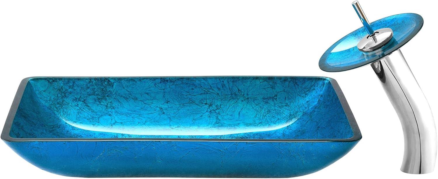 Cascade Rectangular Glass Vessel Sink with Faucet
