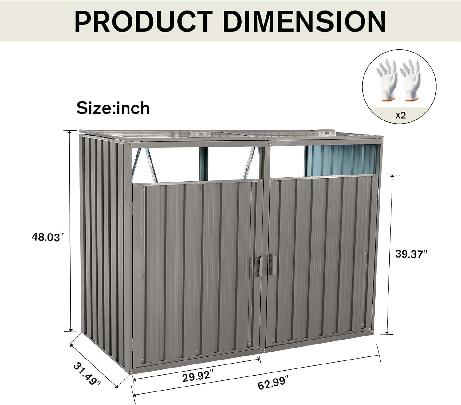 Gray Waterproof Plastic Outdoor Garbage Bin Storage Shed