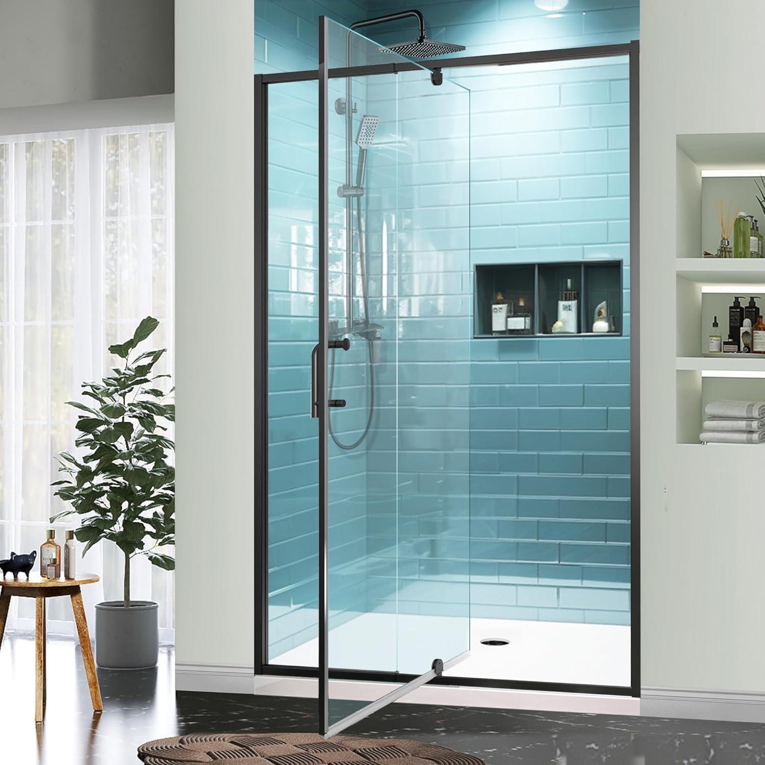 Matte Black Framed Sliding Shower Door with Clear Glass