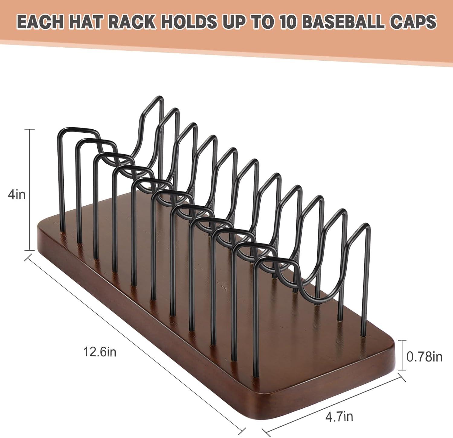 17 Stories Hat Rack Stand For 10 Baseball Hats Wood Metal Hat Holder Storage Baseball Cap Organizer For Closet Dresser Desk ,Brown, 1 Pack