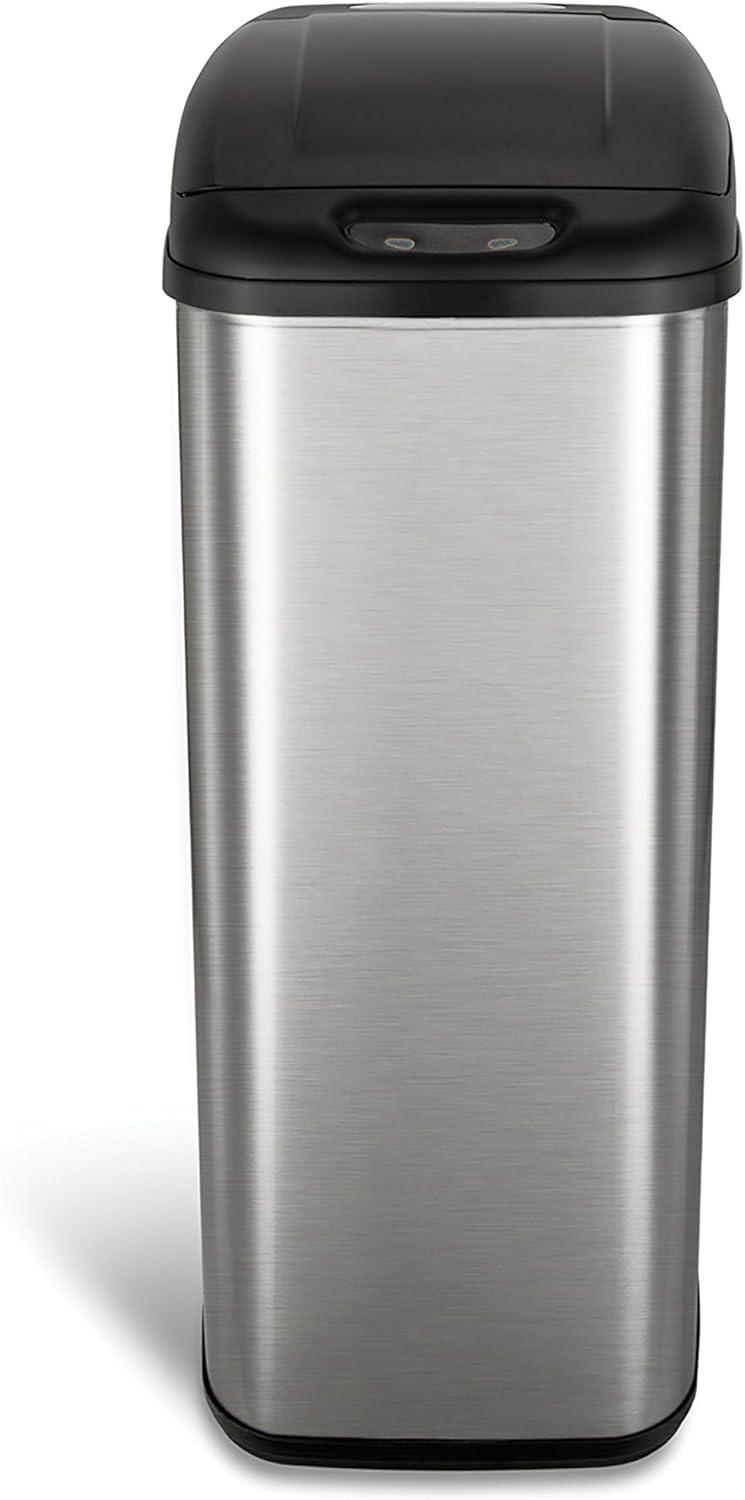 13 Gallon Stainless Steel Touchless Motion Sensor Trash Can with Black Lid