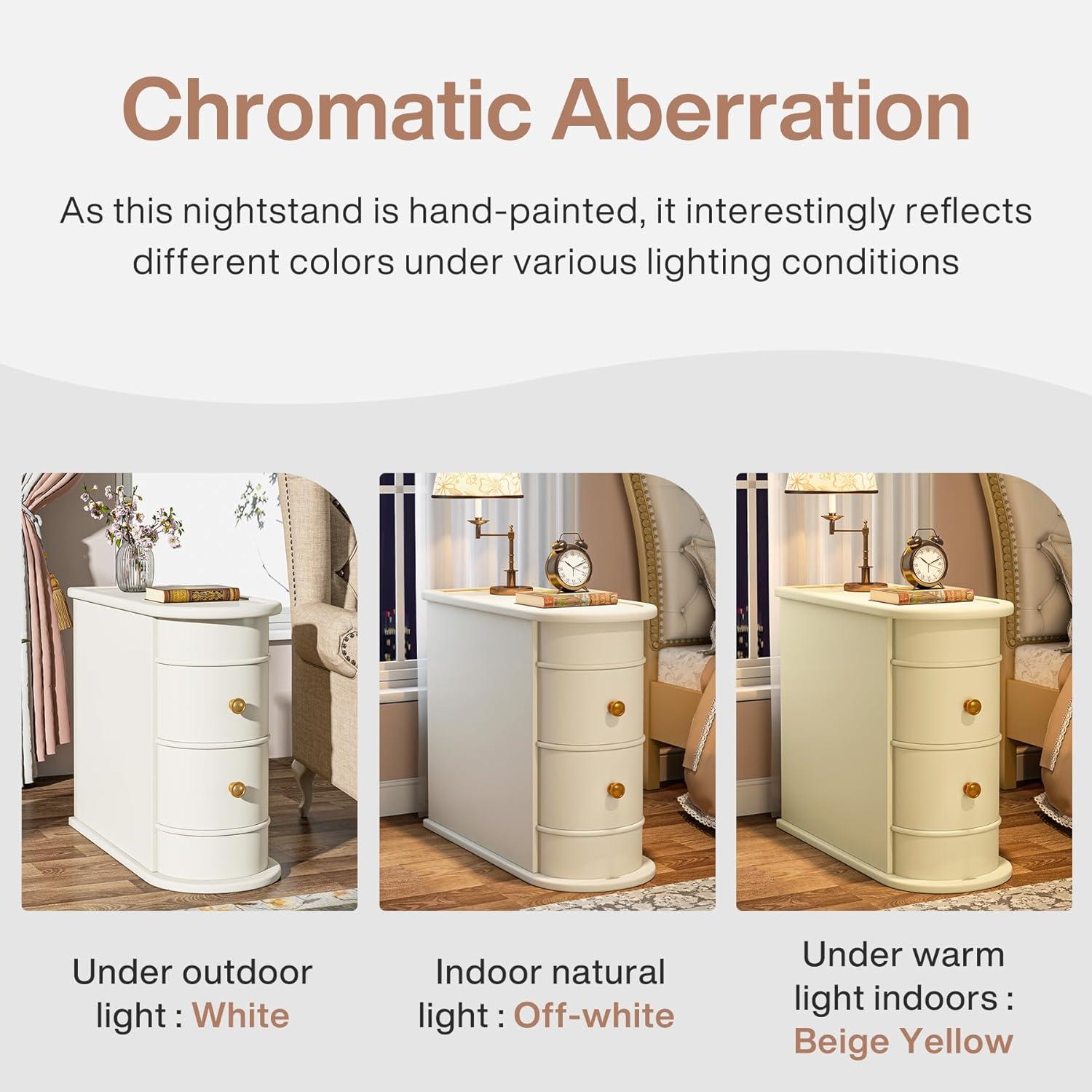 Hommoo Wood Narrow Nightstand with 2 Drawers Off-White