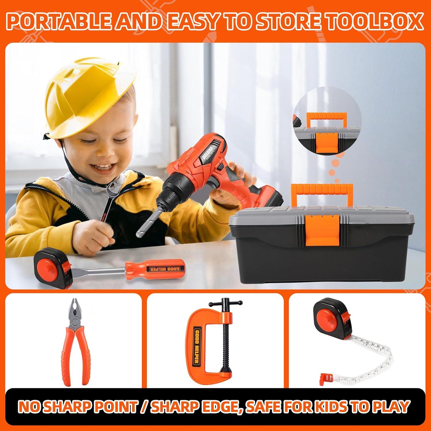 Kids Tool Set - 35 PCS Toddler Tool Set with Tool Box & Electronic Toy Drill, Pretend Play Kids Construction Toy, Toddler Boy Toys, Toy Tools for Kids Ages 3,4,5,6,7,8 Years Old