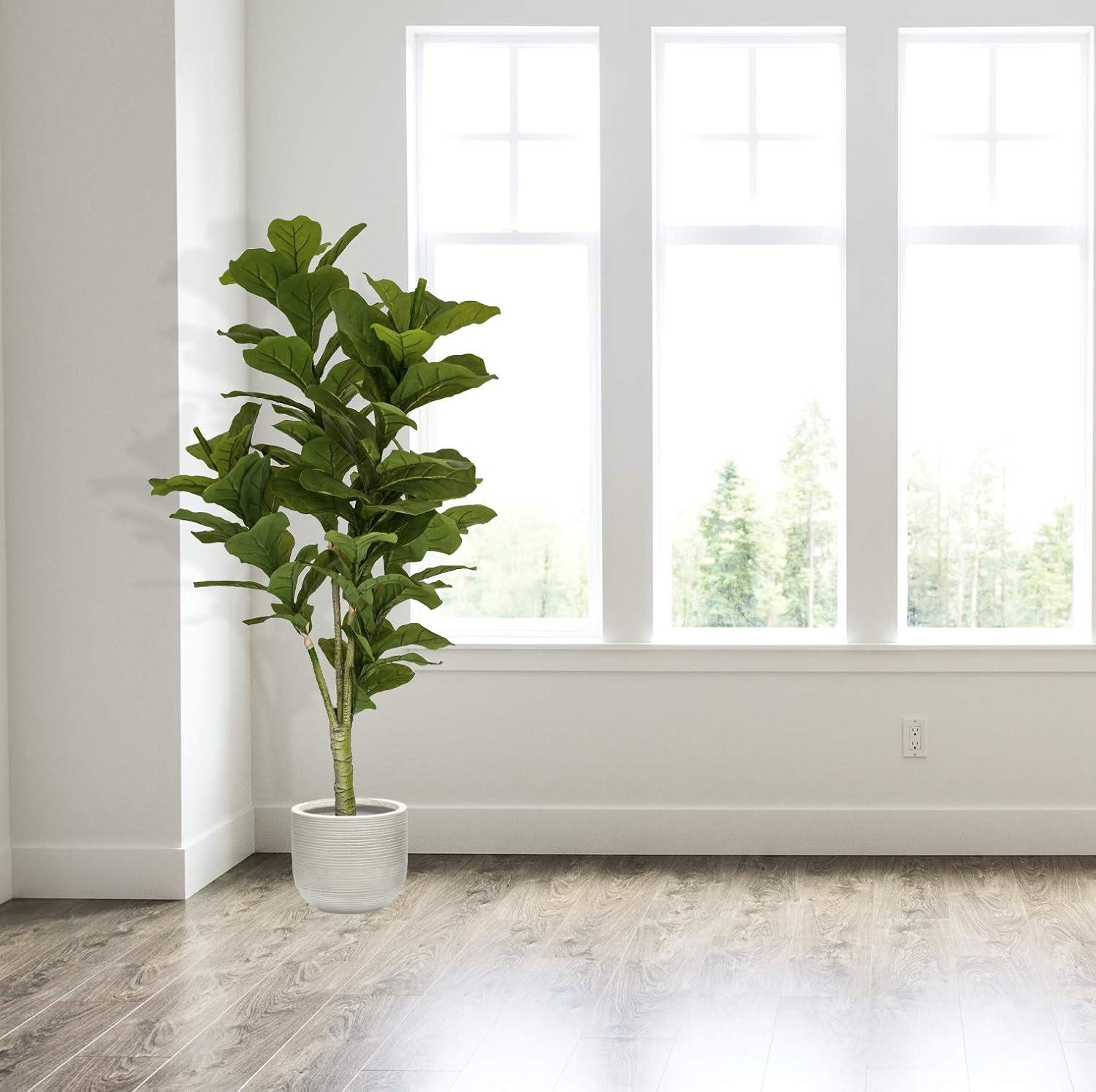 4.5' Green Silk Fiddle Leaf Fig Tree in Black Plastic Pot