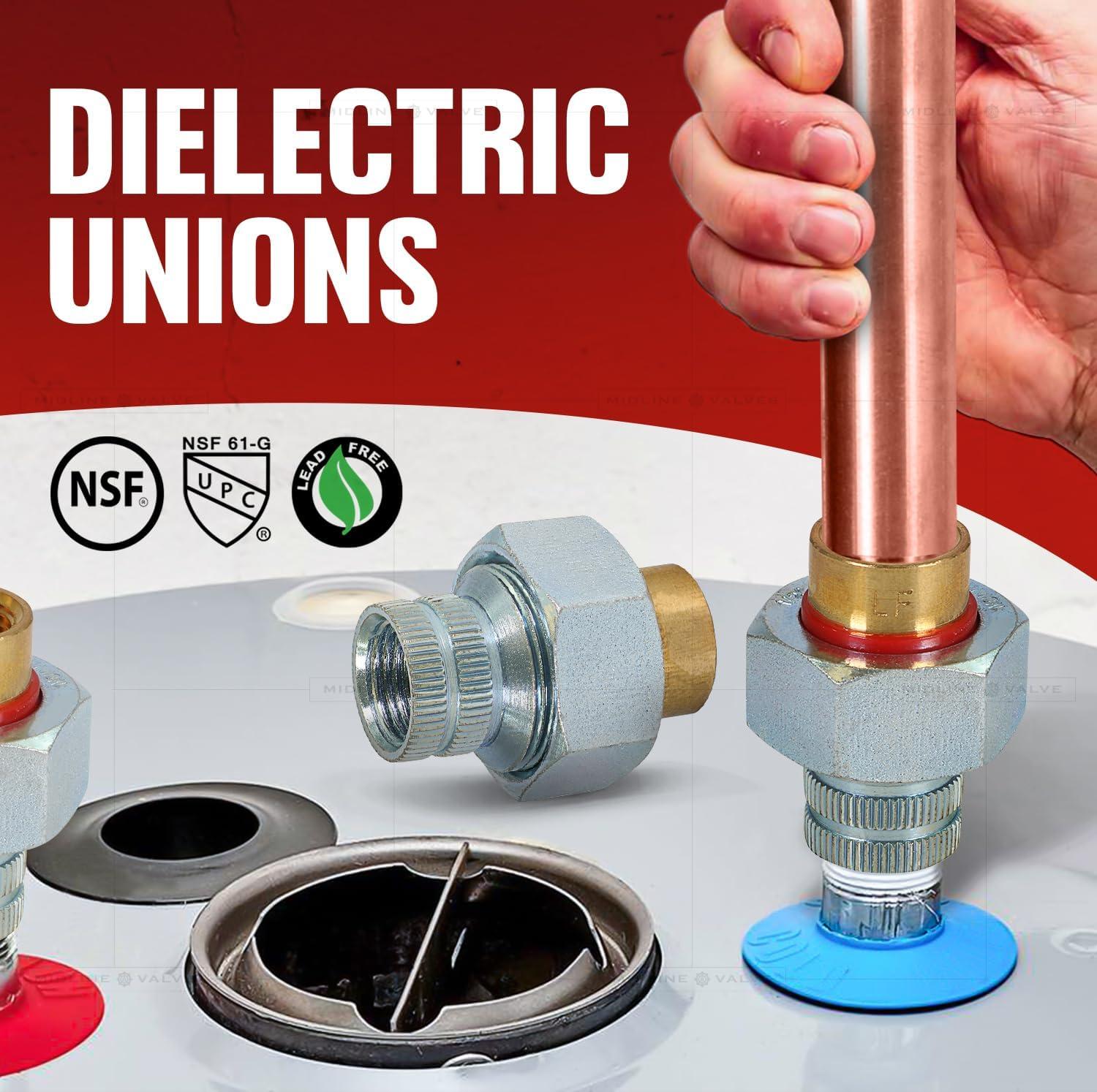 Midline Valve EVGG0114-OM Dielectric Union Pipe Fitting 1-1/4 in. FIP Reduces Electrolysis Brass x Stainless Steel