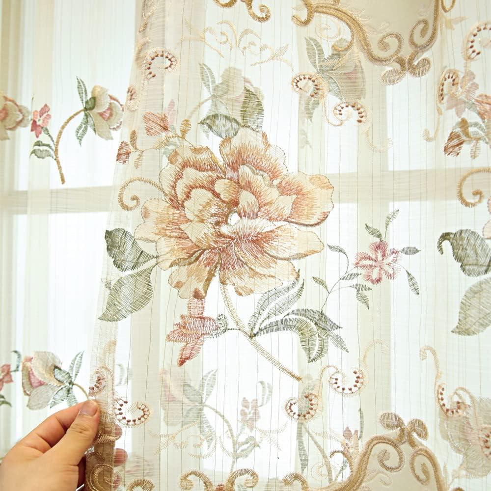 Room Darkening Chenille Embroidered Floral Curtains Eyelet/Grommet Top European Luxury Curtain & Drapes for Living Room Energy Saving Thicken Window Curtain 1 Panel W40 x L84 inch