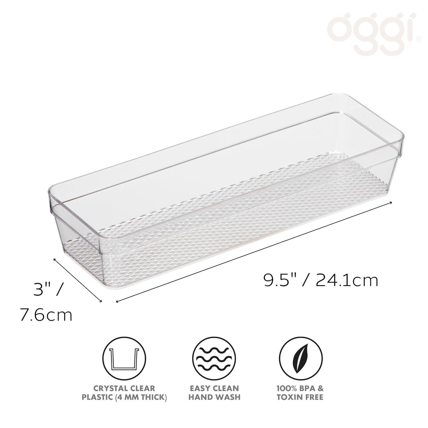 Oggi Clear Drawer Organizer - 3" X 9" - Ideal for Organizing Kitchen Drawers, Office, Desk, Silverware, Kitchen Utensils, Cosmetics and Bathrooms