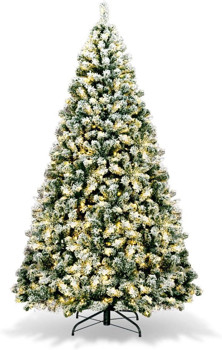 7.5ft Green and White Snow Flocked Pre-Lit Christmas Tree