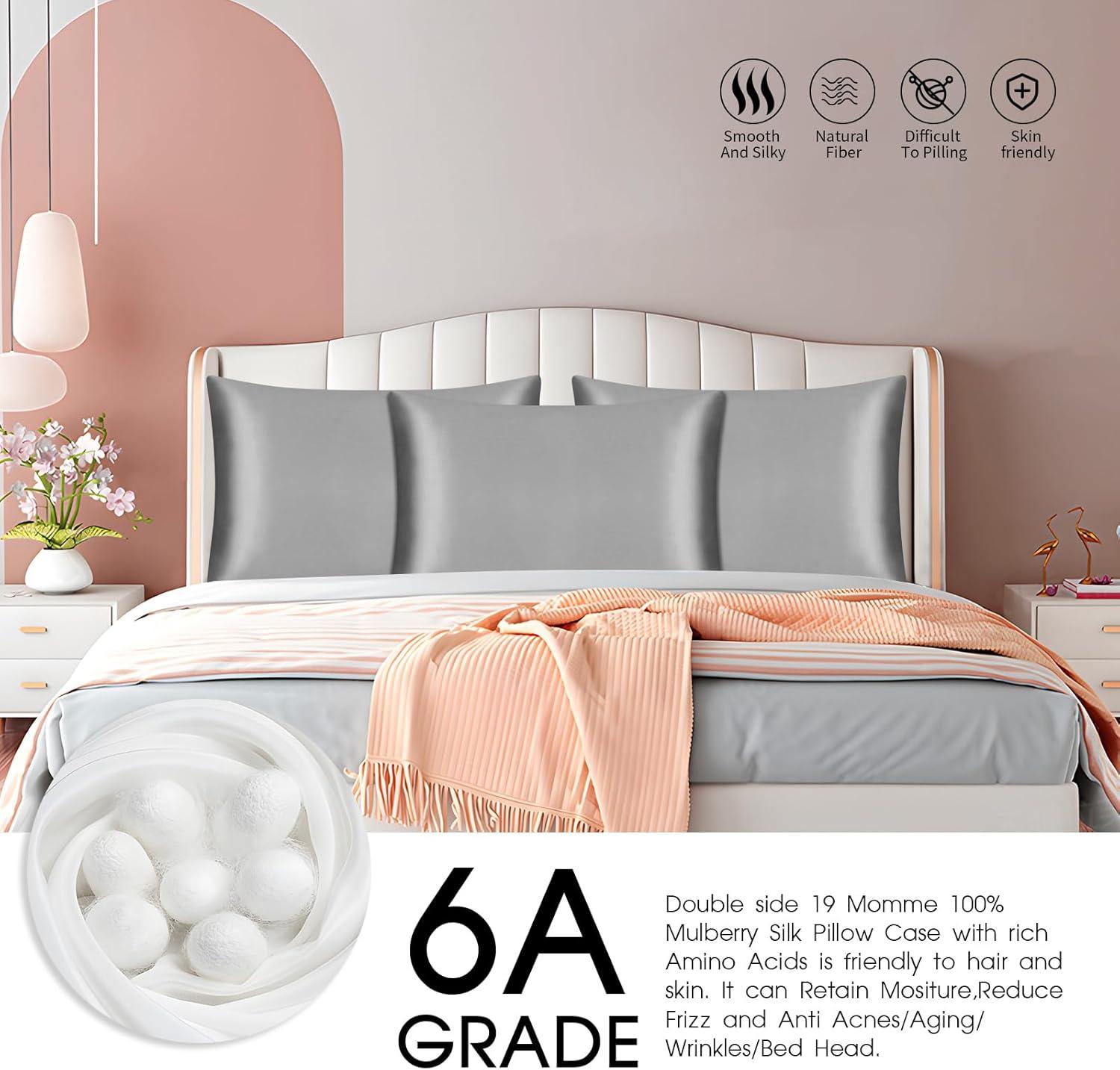 Bare Home 100% Mulberry Silk Pillowcase Zipper Closure