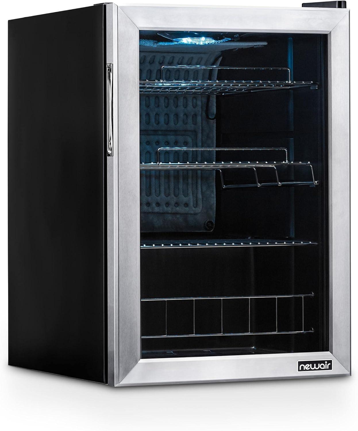 Newair 90 Can Freestanding Beverage Fridge in Stainless Steel, Compact with Adjustable Shelves