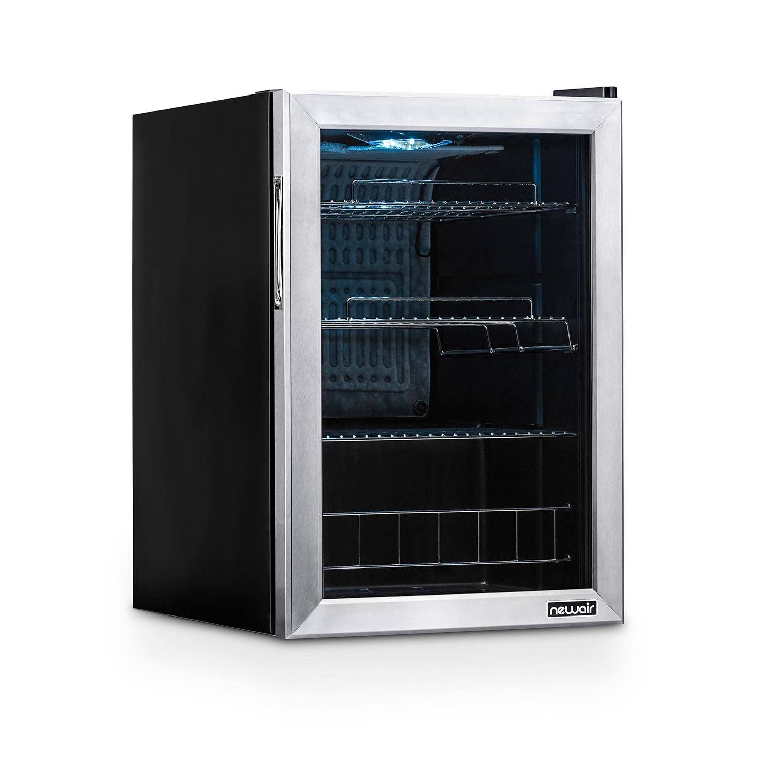 Newair 90 Can Freestanding Beverage Fridge in Stainless Steel, Compact with Adjustable Shelves