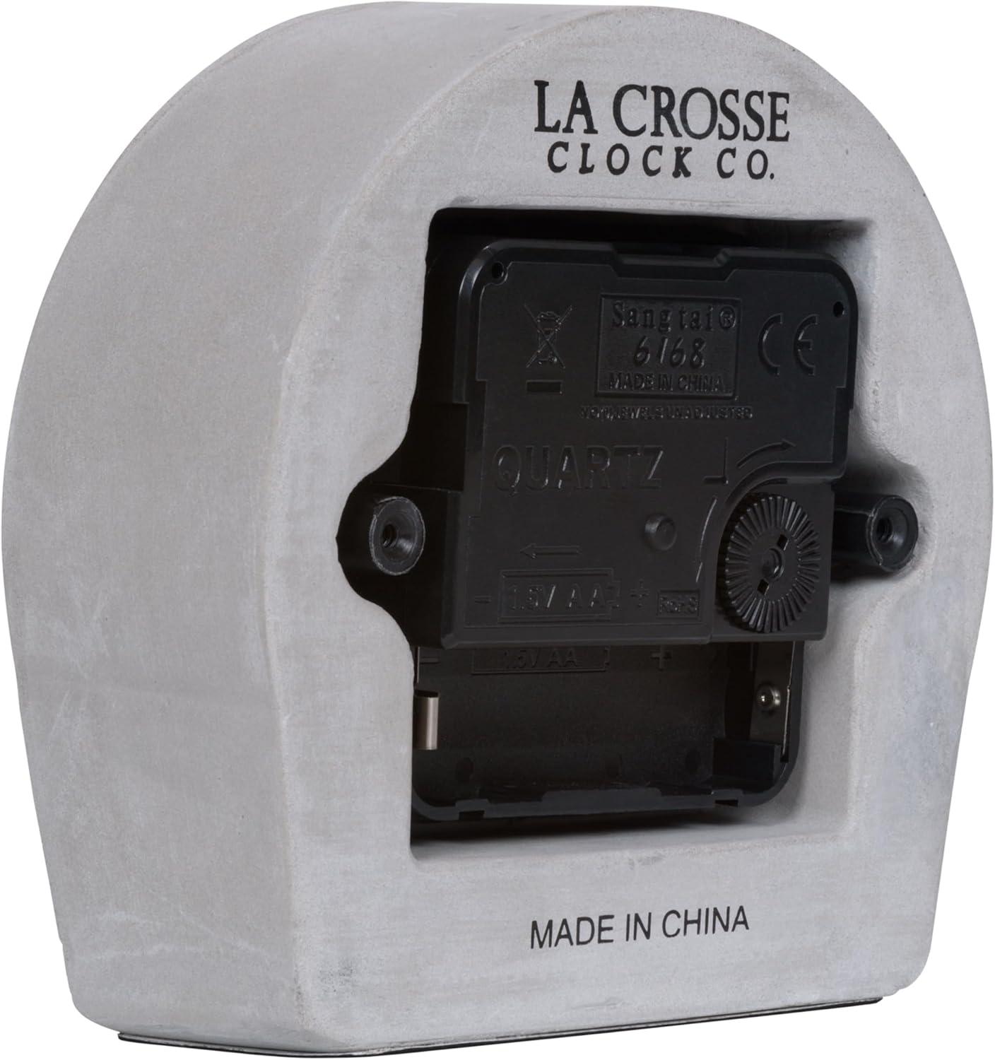 La Crosse Technology 4-Inch Quartz Battery Art Deco Cement Indoor Tabletop Clock, Open Faced Dial