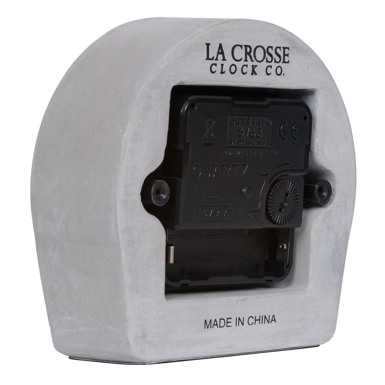 La Crosse Technology 4-Inch Quartz Battery Art Deco Cement Indoor Tabletop Clock, Open Faced Dial