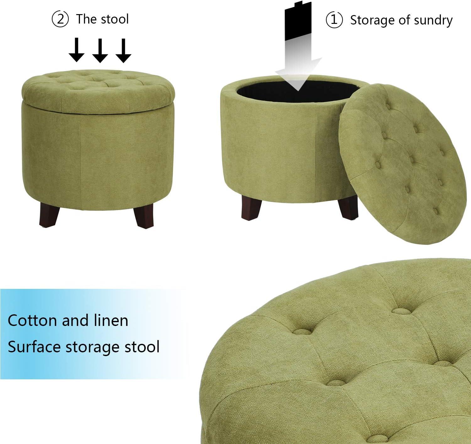 Homebeez Upholstered Tufted Storage Ottoman Footstool, 17"H Round Foot Rest Storage Ottoman for Living Room & Bedroom