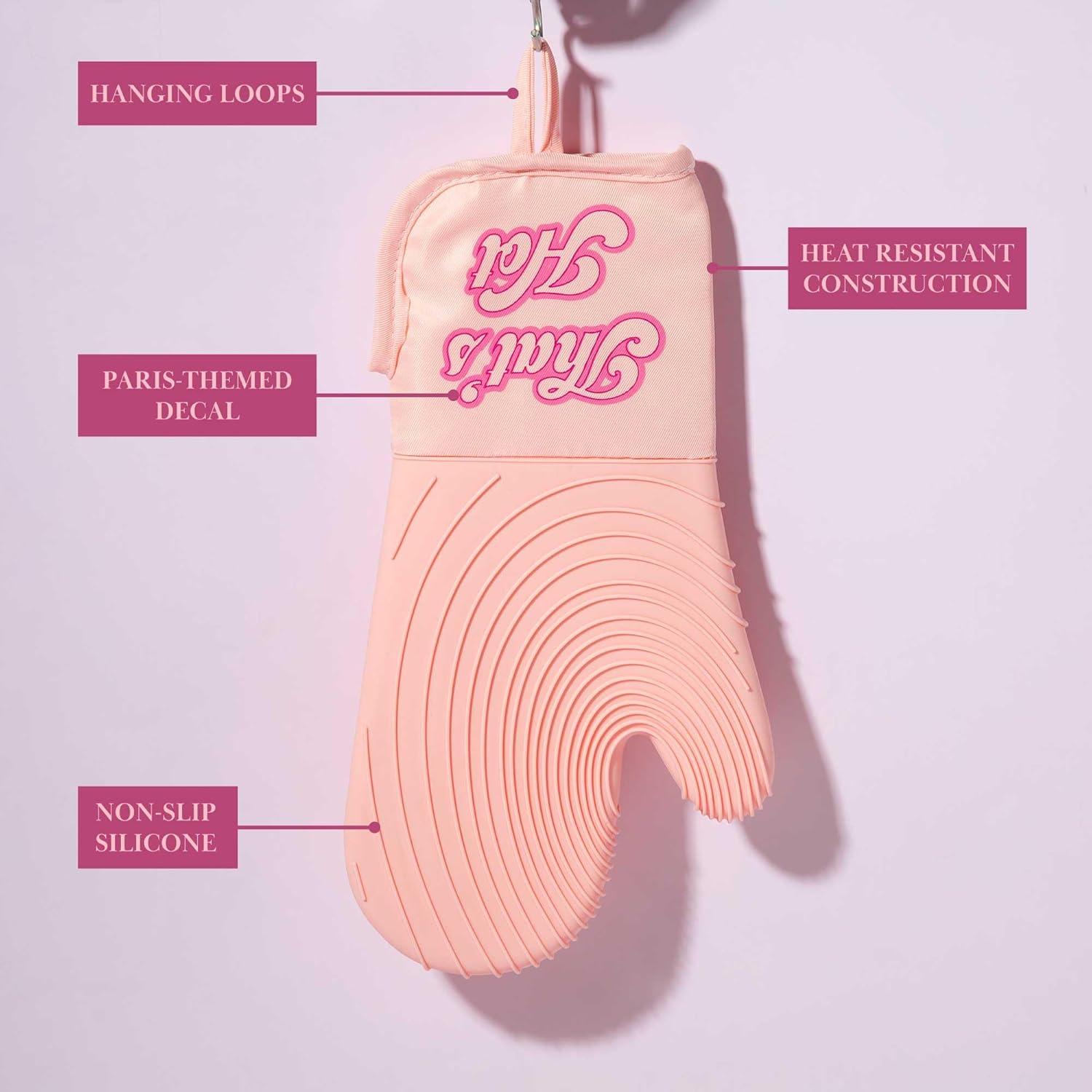 Paris Hilton THAT'S HOT Pink Oven Mitt Set, Heat Resistant Pot Holders Featuring Non-Slip Textured Silicone Grips, 2-Piece Set, Pink YUN8 YUN8
