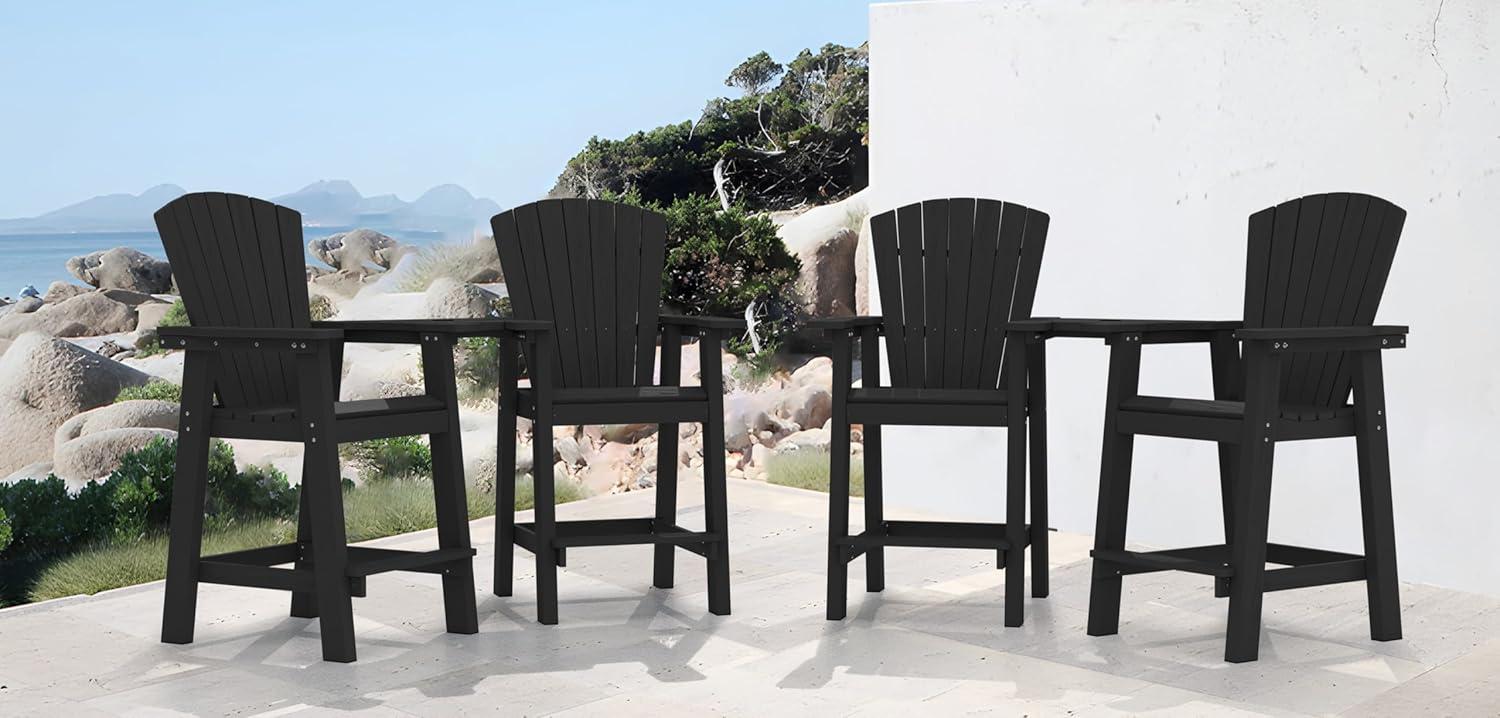 JUSTLET Tall Plastic Adirondack Chair Set of 2 W/ Outdoor Barstools and Connecting Tray, Brown