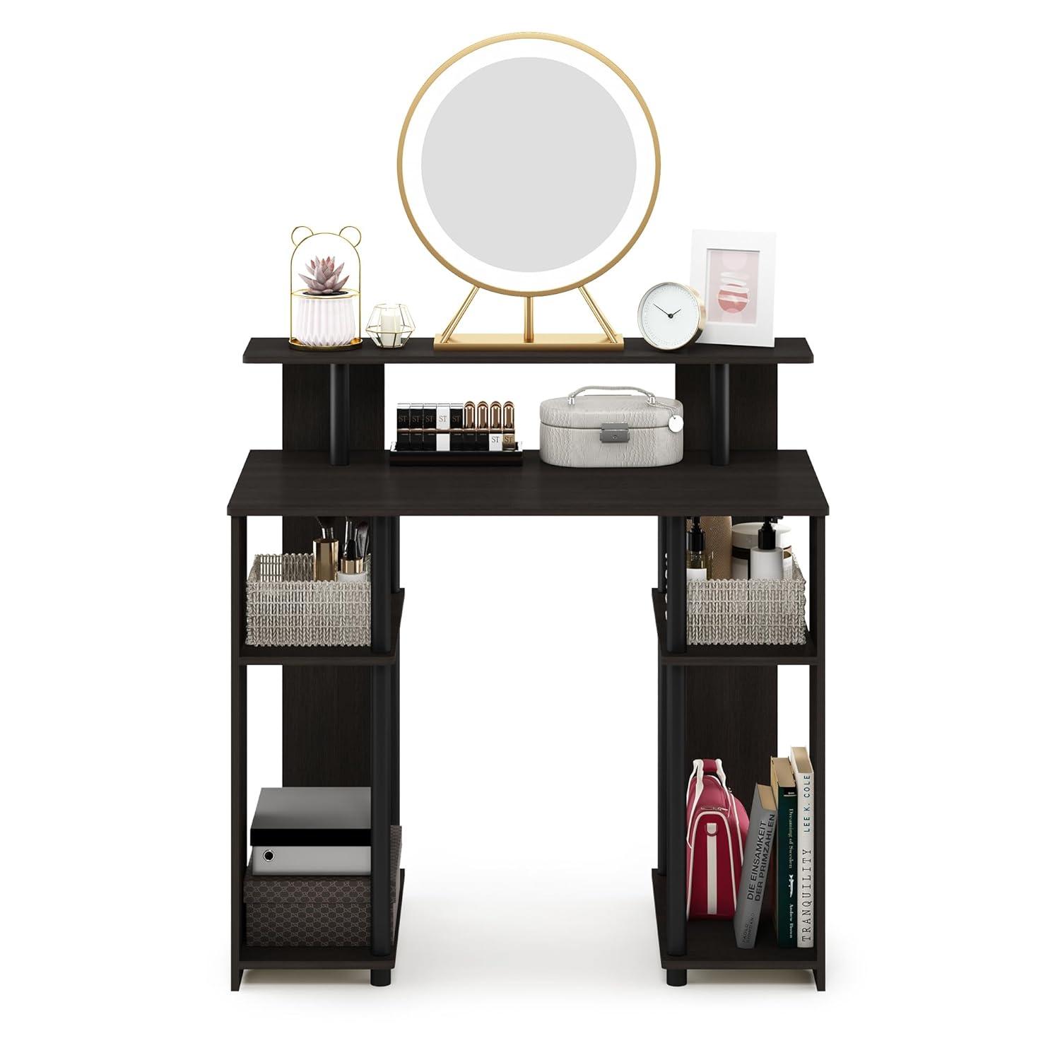 Furinno Simple Design Computer Desk Home Office Workstation Study Writing Desk Open Bookcsae with CPU Stand,Walnut