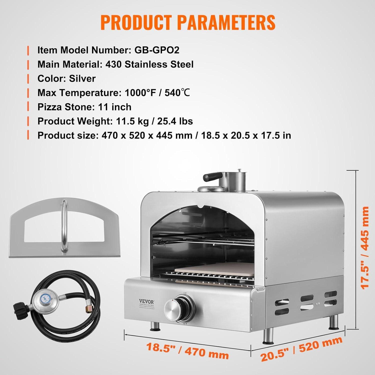 Portable Stainless Steel Gas Outdoor Pizza Oven with Thermometer