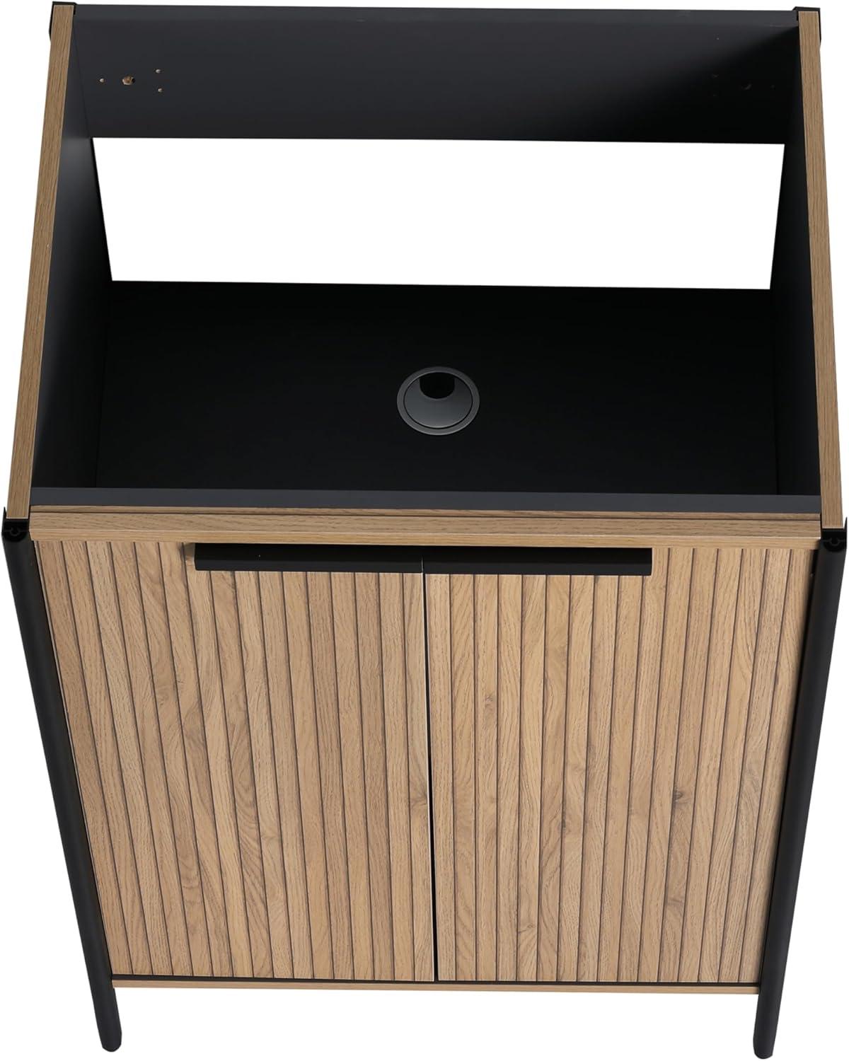 SSLine 24" Bathroom Vanity Cabinet Mid-Century Modern Under-Sink Cabinet Freestanding Bathroom Cabinet with Adjustable Storage Shelves,Natural Brown Stripe (Sink Not Include