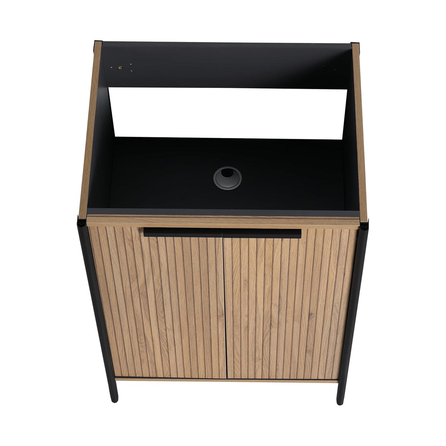 SSLine 24" Bathroom Vanity Cabinet Mid-Century Modern Under-Sink Cabinet Freestanding Bathroom Cabinet with Adjustable Storage Shelves,Natural Brown Stripe (Sink Not Include