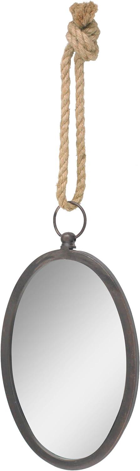 Oval Silver Metal Wall Mirror with Rope Hanging Loop