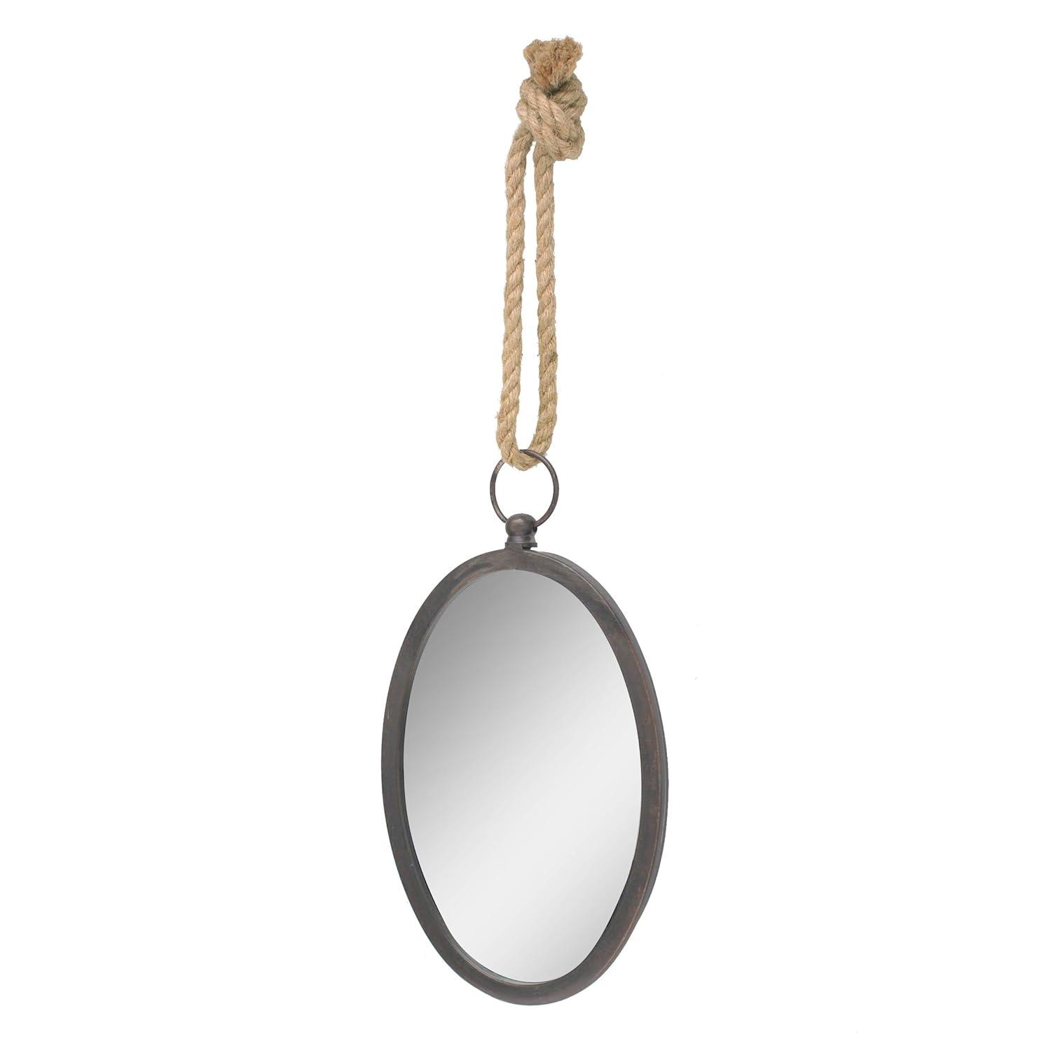 Large Oval Metal Wall Mirror with Rope Hanging Loop - Stonebriar Collection: Farmhouse Style, No Assembly Required