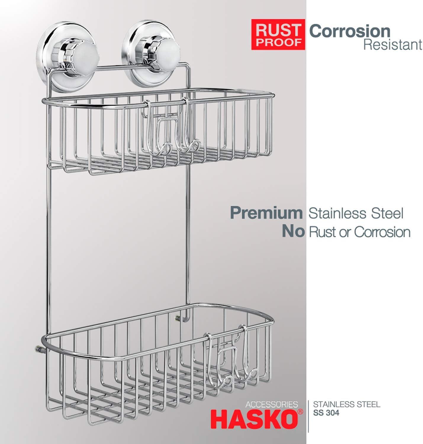 HASKO accessories - Shower Caddy with Suction Cup - 304 Stainless Steel 2Tier Basket for Bathroom - Rustproof (Chrome)