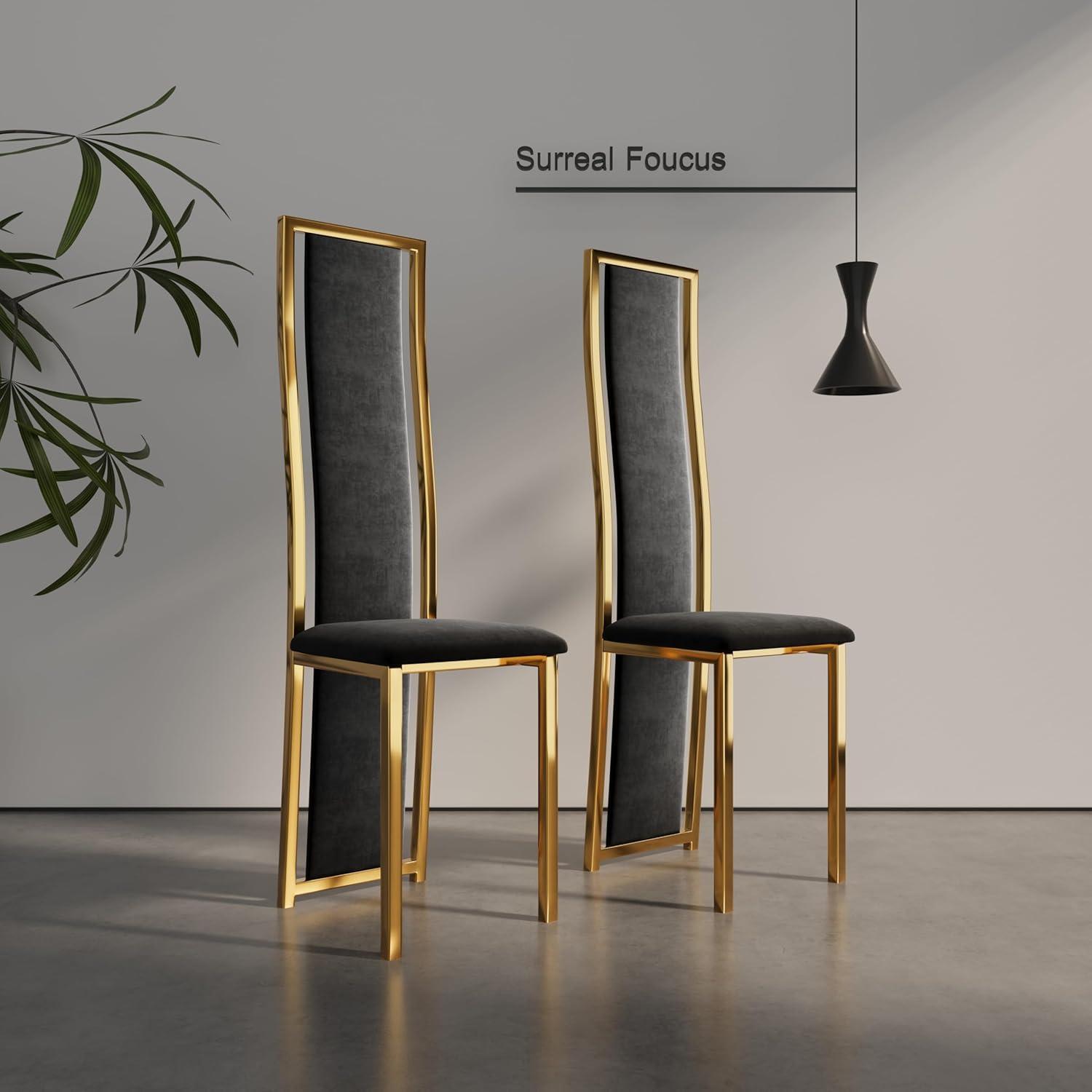 MIFI White Velvet Dining Chairs Set of 2, High-back , Kitchen & Dining Room Chairs , Sillas De Comedor ,Fabric Upholstered, Silver Chrome Metal Legs (White, 2 Pcs)